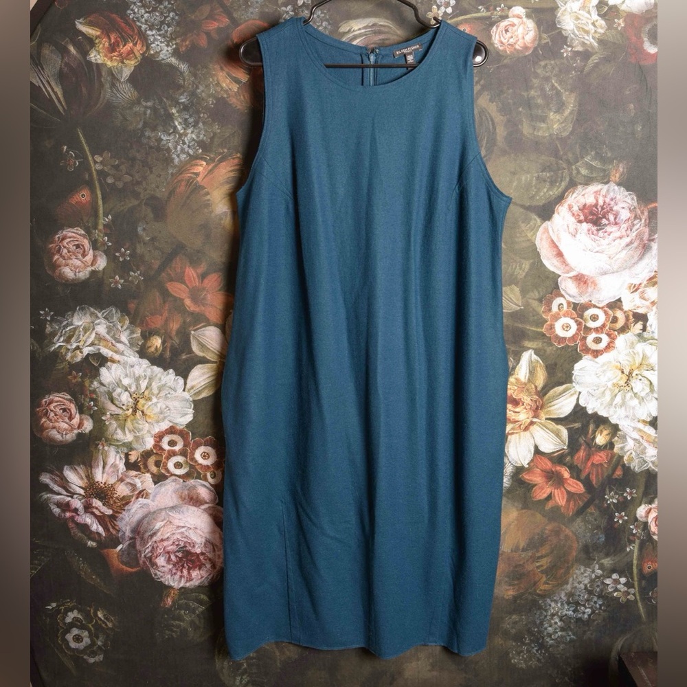 Eileen Fisher dark teal lightweight boiled wool dress size 1x